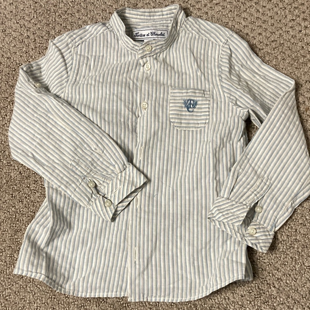 Tartine et Chocolat Blue and Gray Button Down Shirt with Classic Collar
